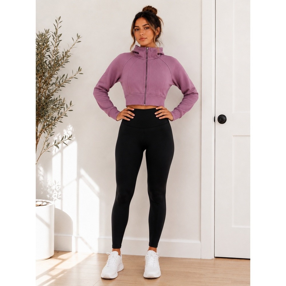 Lululemon Scuba Full Zip Cropped Hoodie Size 4 Purple Thumbholes Pocketless - Picture 1 of 5